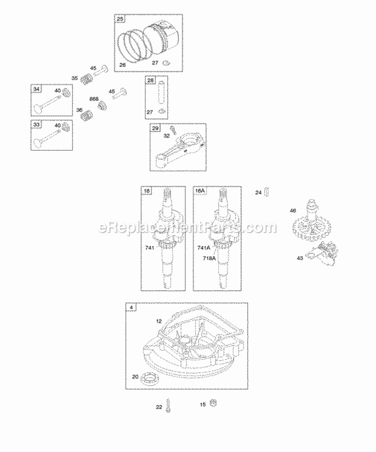 Camshaft Crankcase CoverSump Crankshaft PistonRingsConnecting Rod Diagram and Parts List for 10N902-0441-E1  Briggs and Stratton Engine